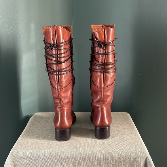 Brown distressed Leather Knee-High Boots lace up back Steve Madden - Picture 4 of 8